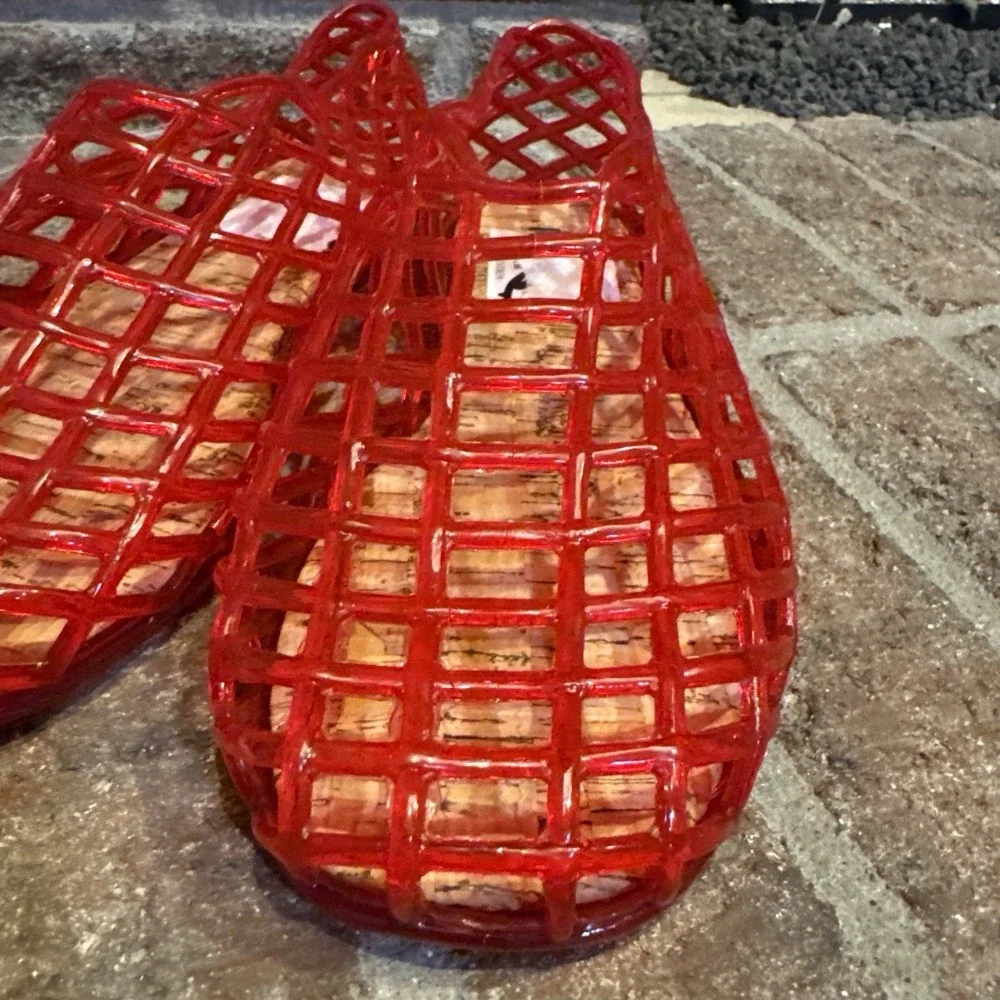 MIA Womens Darleene Jelly Mesh Slip On Flat Open Grid Rubber Shoes Red Sz 9 #562